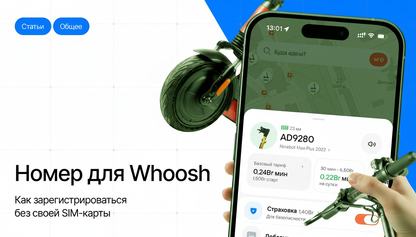 Скидка 30% на первые 3 поездки в Whoosh: регистрация по SMS через виртуальный номер.